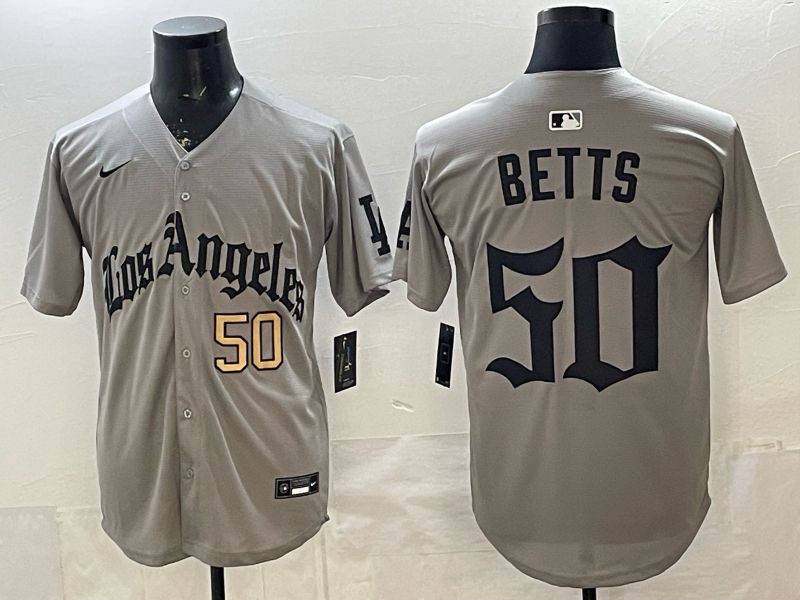 Men 2026 Los Angeles Dodgers #50 Betts Grey Five generations Nike MLB Jersey style 004